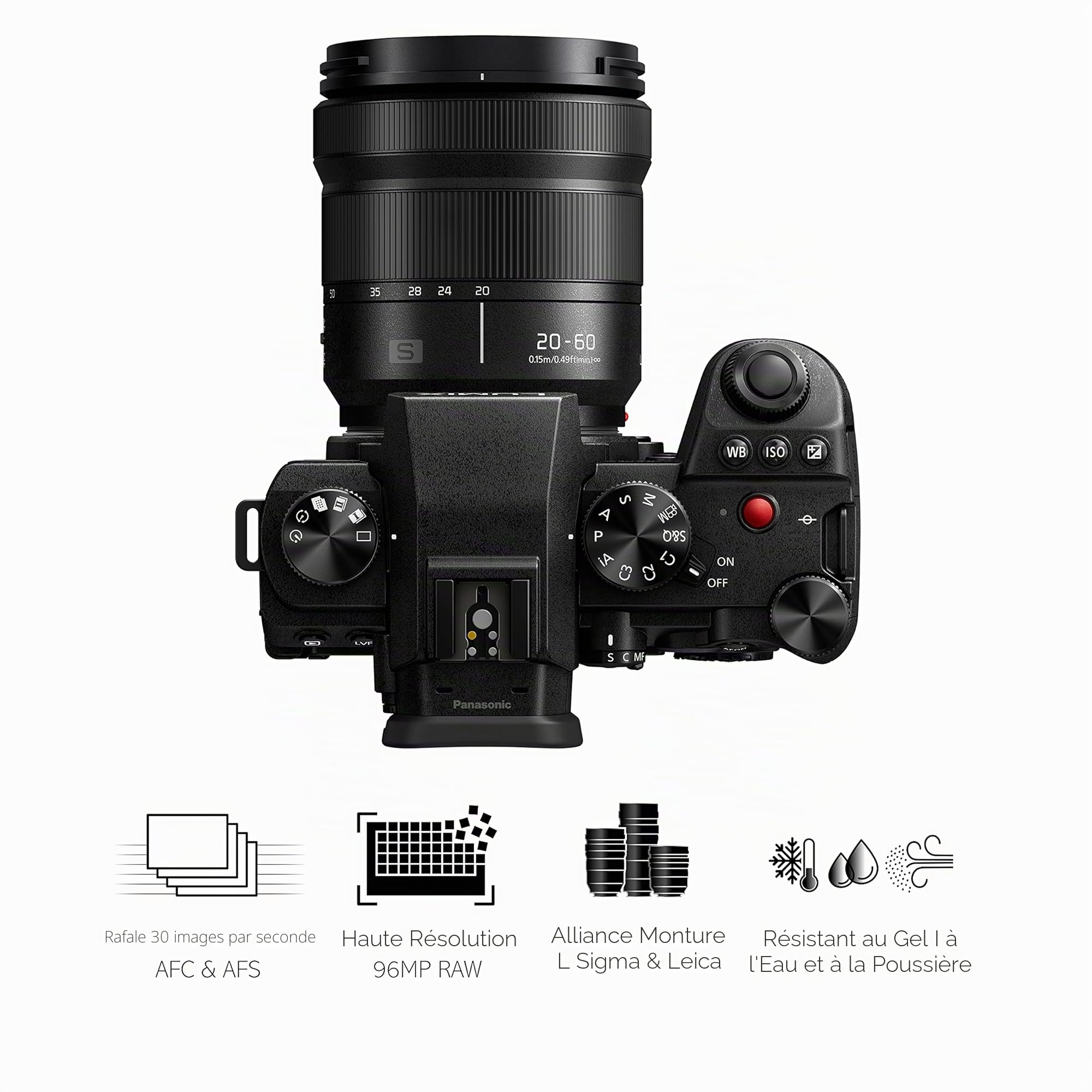 Panasonic Lumix S5M2 - Appareil Photo Hybride Plein Format + Objectif Lumix S 20-60mm F3.5-5.6 (24MP, AF Phase, Double Stab, Vidéo 6K 10bit illimité, Rafale 30ips, Tropicalisé) – Version Française