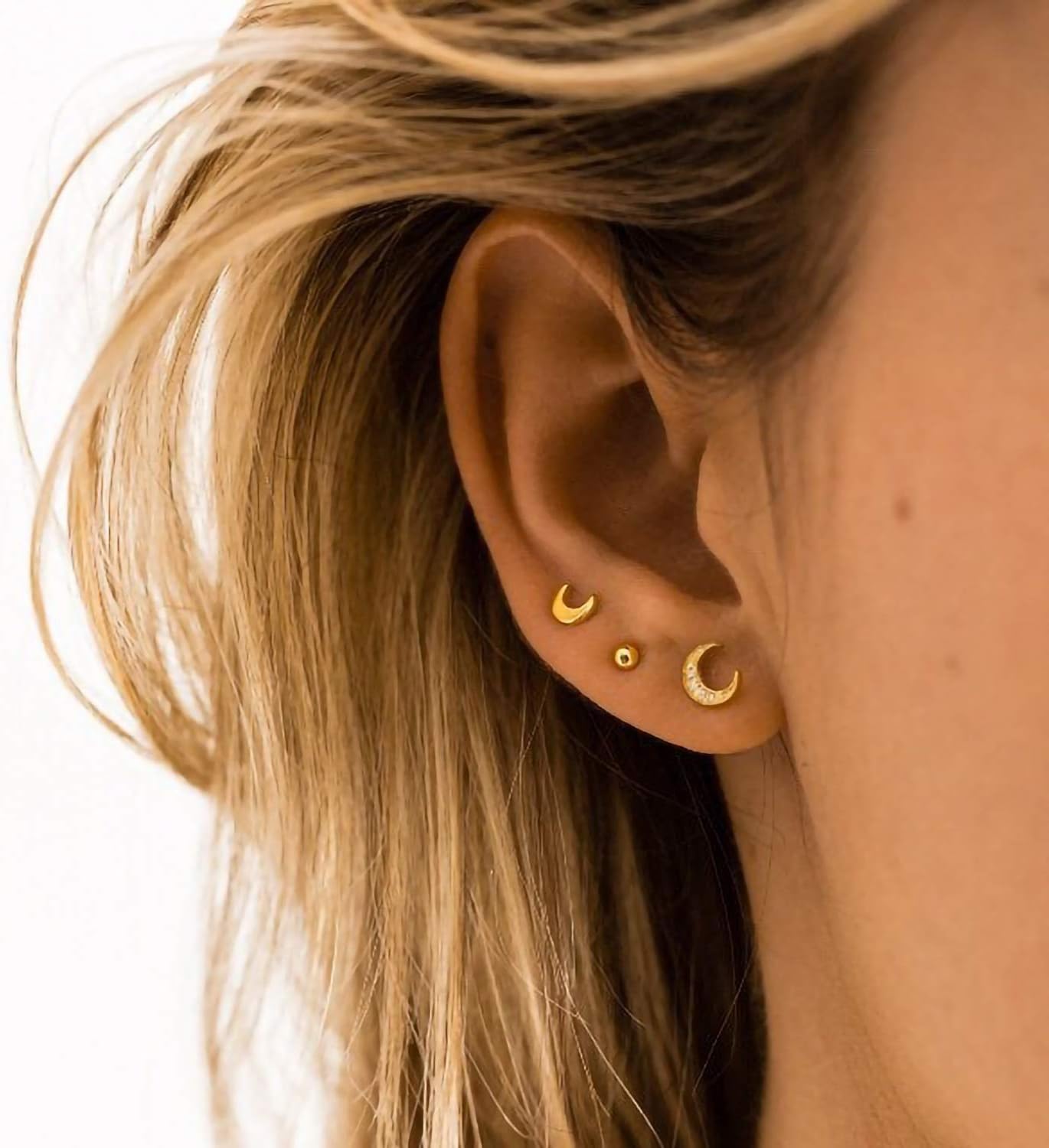 MYEARS Women Moon and Star Earrings Gold Stud 14K Gold Plated Small Simple Hypoallergenic Everyday Jewelry - Image 2