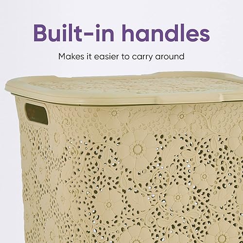 Miniatura 7 de Superio Cesta para la ropa sucia con tapa de 50 litros, 2 cestas para la ropa sucia con asas recortadas, forma rectangular, estilo moderno,