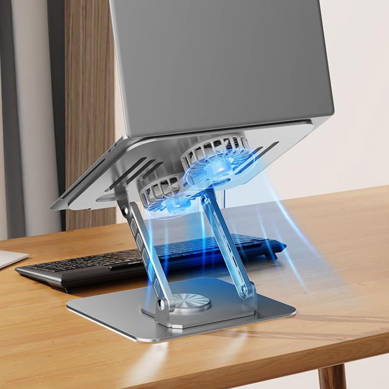 Supporto da scrivania regolabile, ergonomico in alluminio, base antiscivolo stabile, struttura pieghevole, piastra di raffreddamento ventilata, supporto per notebook per casa, camera da