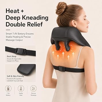 Cordless Neck Shoulder Massager with Heat | Shiatsu Kneading 6D Massage, Upgaraded Straps, Protable, Rechargeable, for Home Office Travel