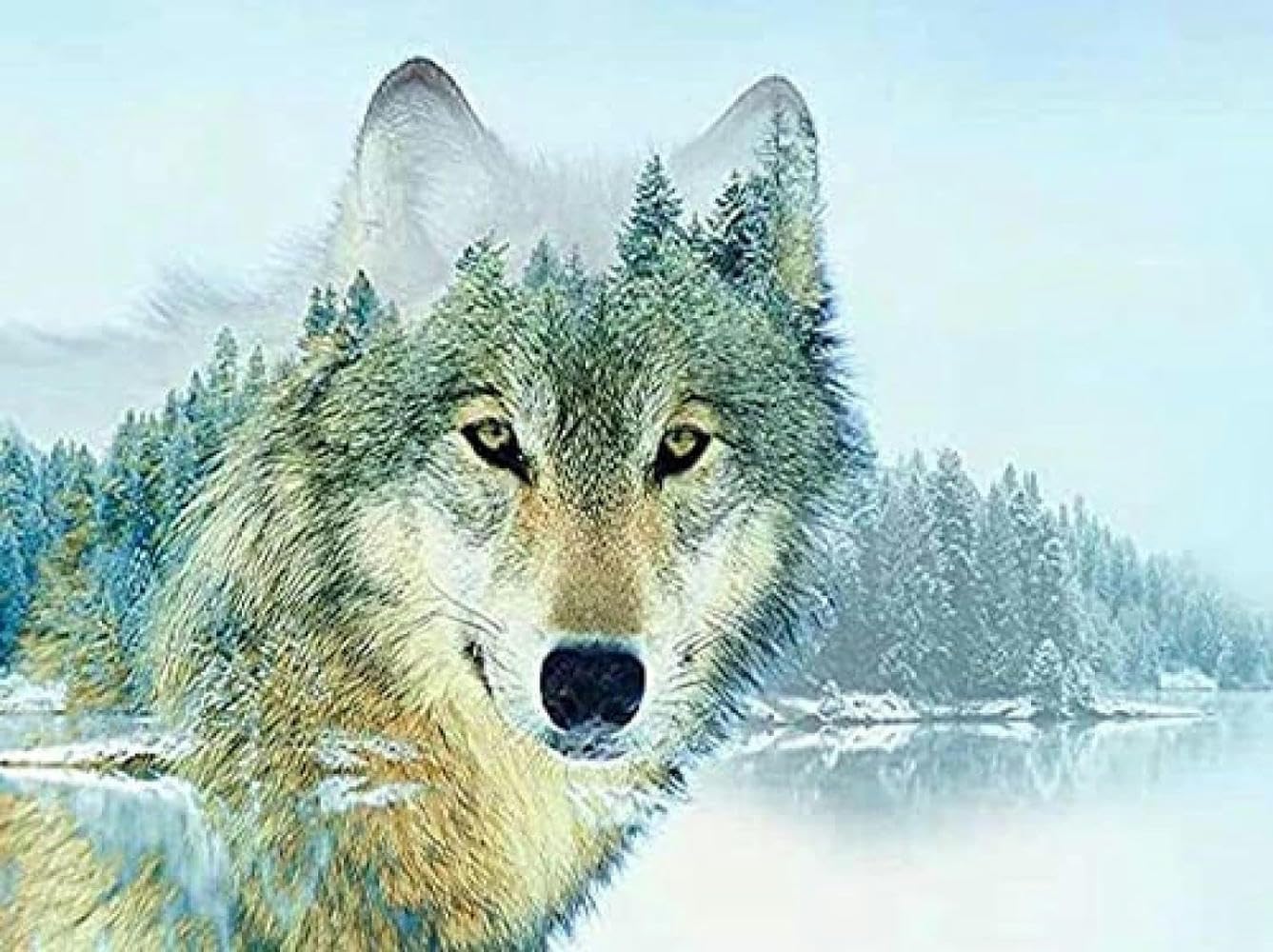 Carving Cross Stitch Embroidery Kit Wolf Forest 11CT Popular Embroidery Kit Accurate Pattern Printing Adult Beginner Handmade Needlework DIY Crafts Unique Gift (40x50cm)
