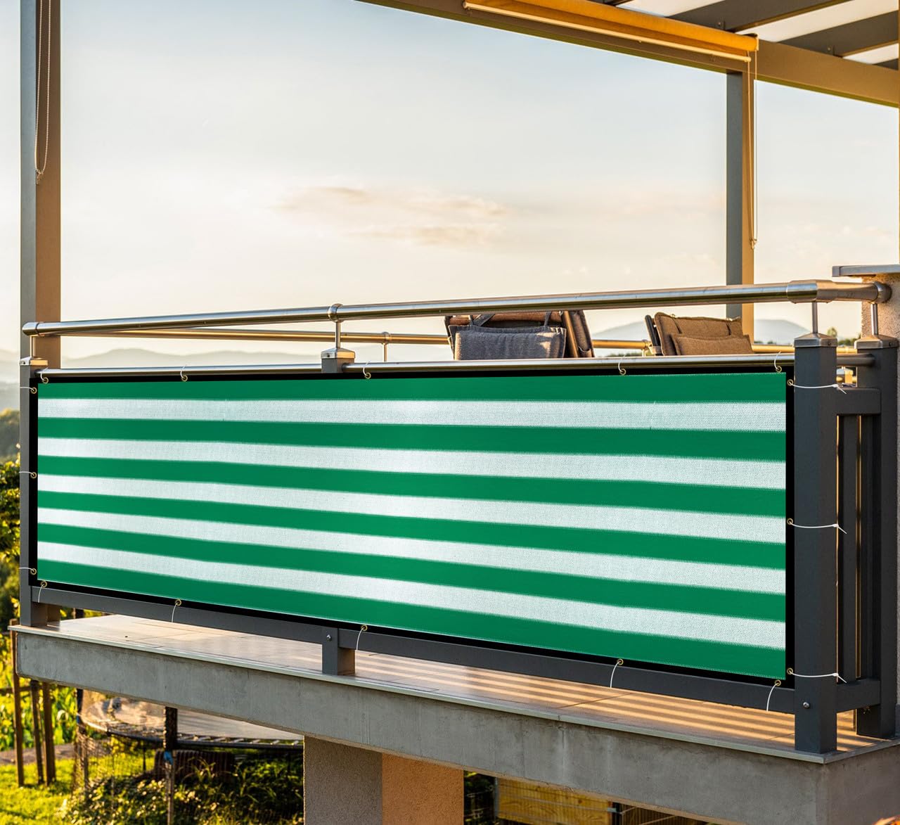 HDPE Stripe Balcony Net with Polyester Webbing & SS Eyelet & Cable Tie|UV Resistant & Breathable Baby Safety Net for Balcony,Staircase Railing Guard (Green&White Color, 1X2 MTR)-image-40