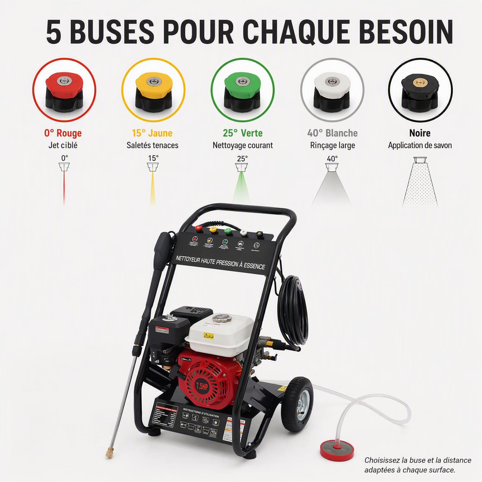 Nettoyeur Haute Pression Thermique 190 Bar 7 CV 4 Temps avec 5 Buses