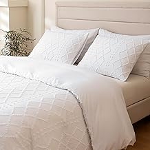 Tufted Bedding Duvet Cover King - Boho Duvet Cover Set, Soft Washed Microfiber Duvet Cover, 3 Pieces Embroidery Shabby Chic Duvet Cover with Zipper Closure(White, 104x90 inches)