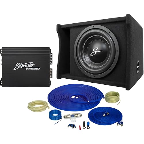 STINGER Audio Party Pack - Single 10" 700W RMS/1200W Max Loaded Ported Vented Subwoofer Enclosure Box Bass Package with Monoblock Amplifier & Amp Wiring Kit | Car Audio Bass Bundle