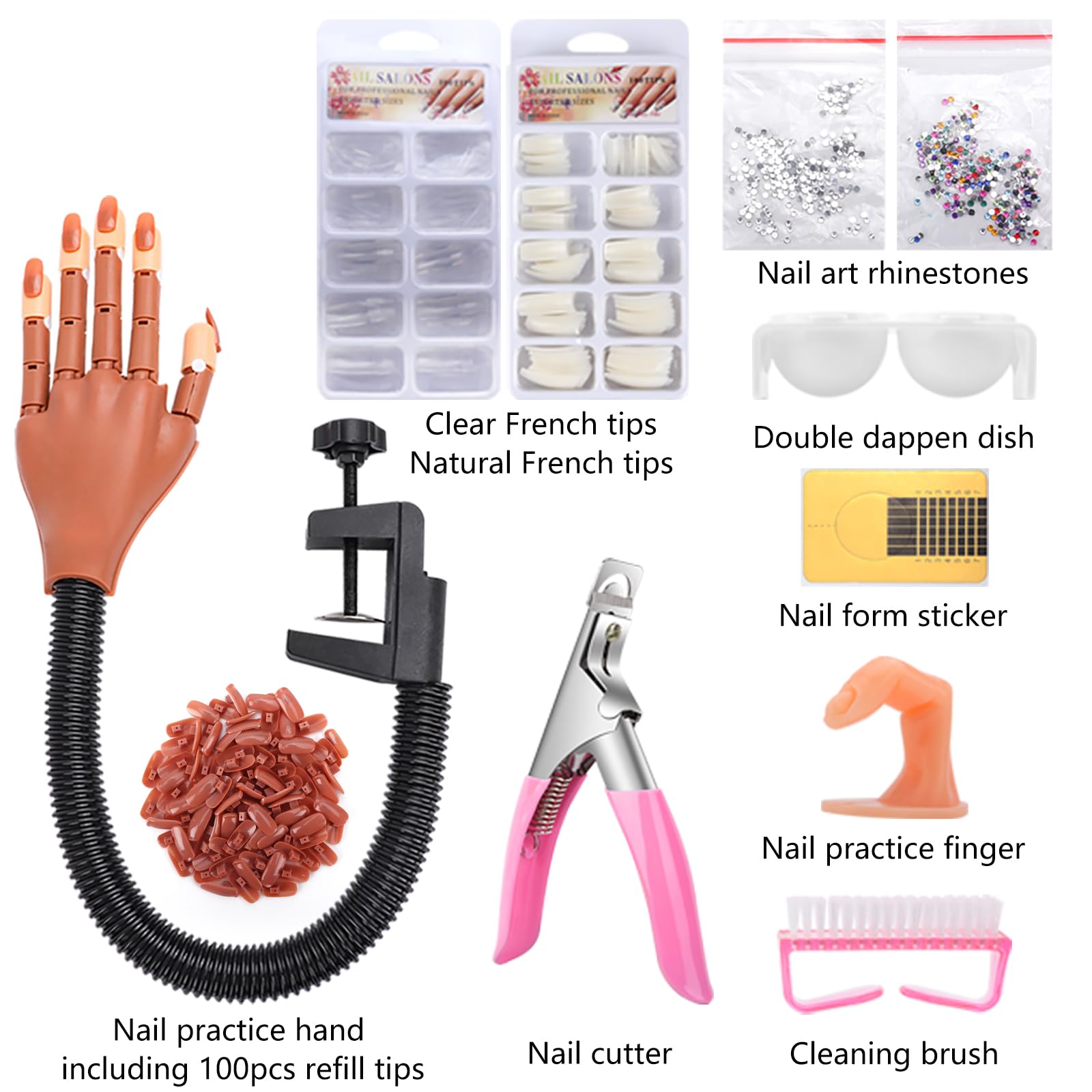 Deciniee Main D'Entrainement Manucure: Flexible Fausse Main pour Ongle - Main d Entrainement pour Ongle avec 300 Pièces Faux Ongles - Amovible Main Entrainement Ongles pour Manucure