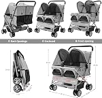 Double Pet Stroller for 2 Small Dogs & Cats, Side-by-Side Twin Travel Carriage with Safety Leashes, Mesh Windows & Double Storage Baskets, Lightweight & Foldable, 44lbs Capacity