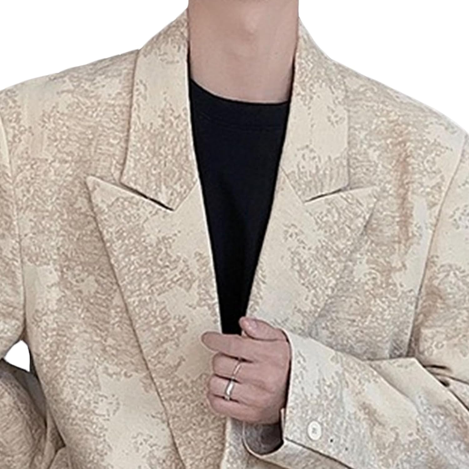 Men Floral Print Notched Lapel Suit Jacket Classic Loose Double Breasted Formal Coat Trendy Slim Fit Wedding Banquet Tuxedo