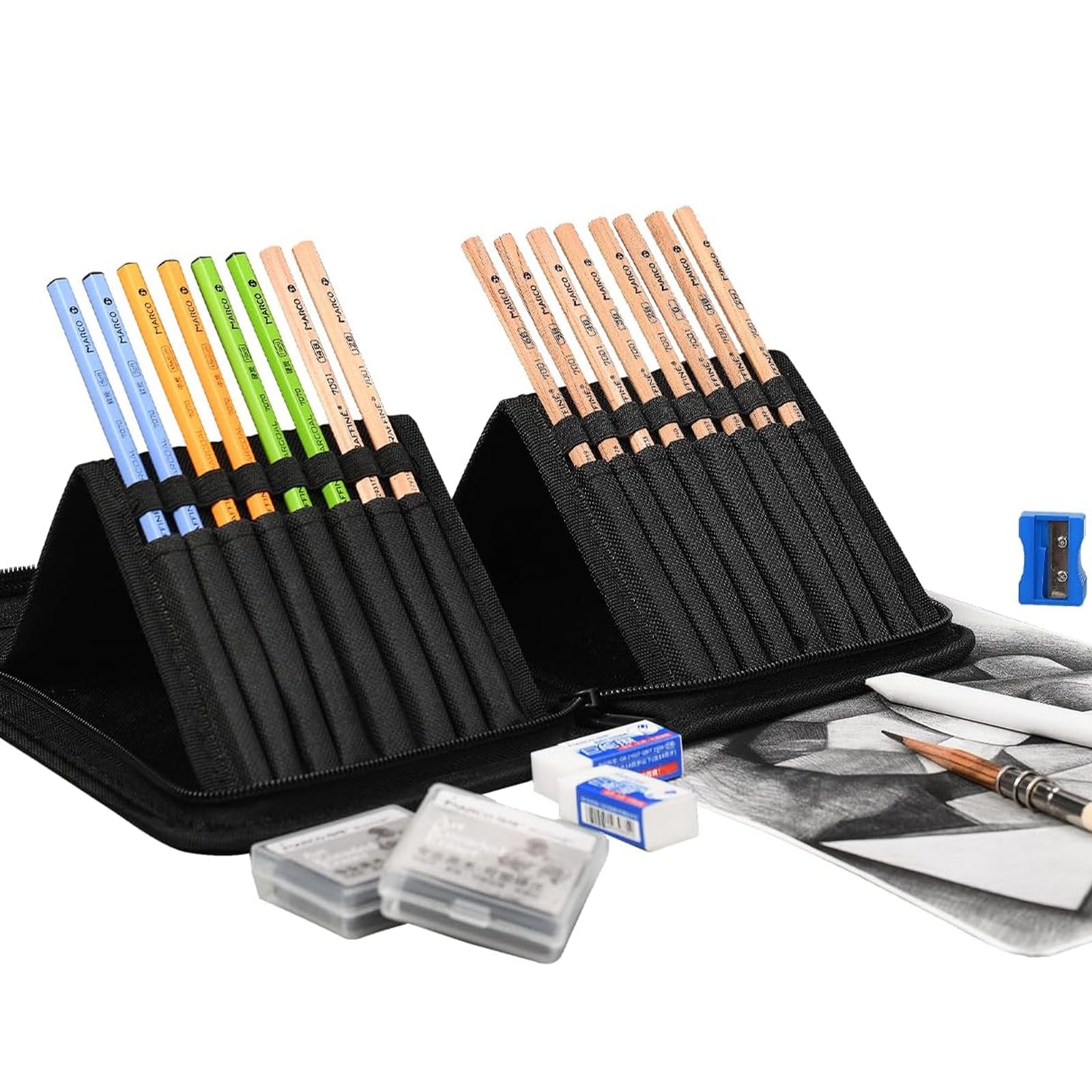 MARCO Ensemble de 31 crayons de dessin pour croquis et peinture, idéal pour les débutants, artistes et adultes