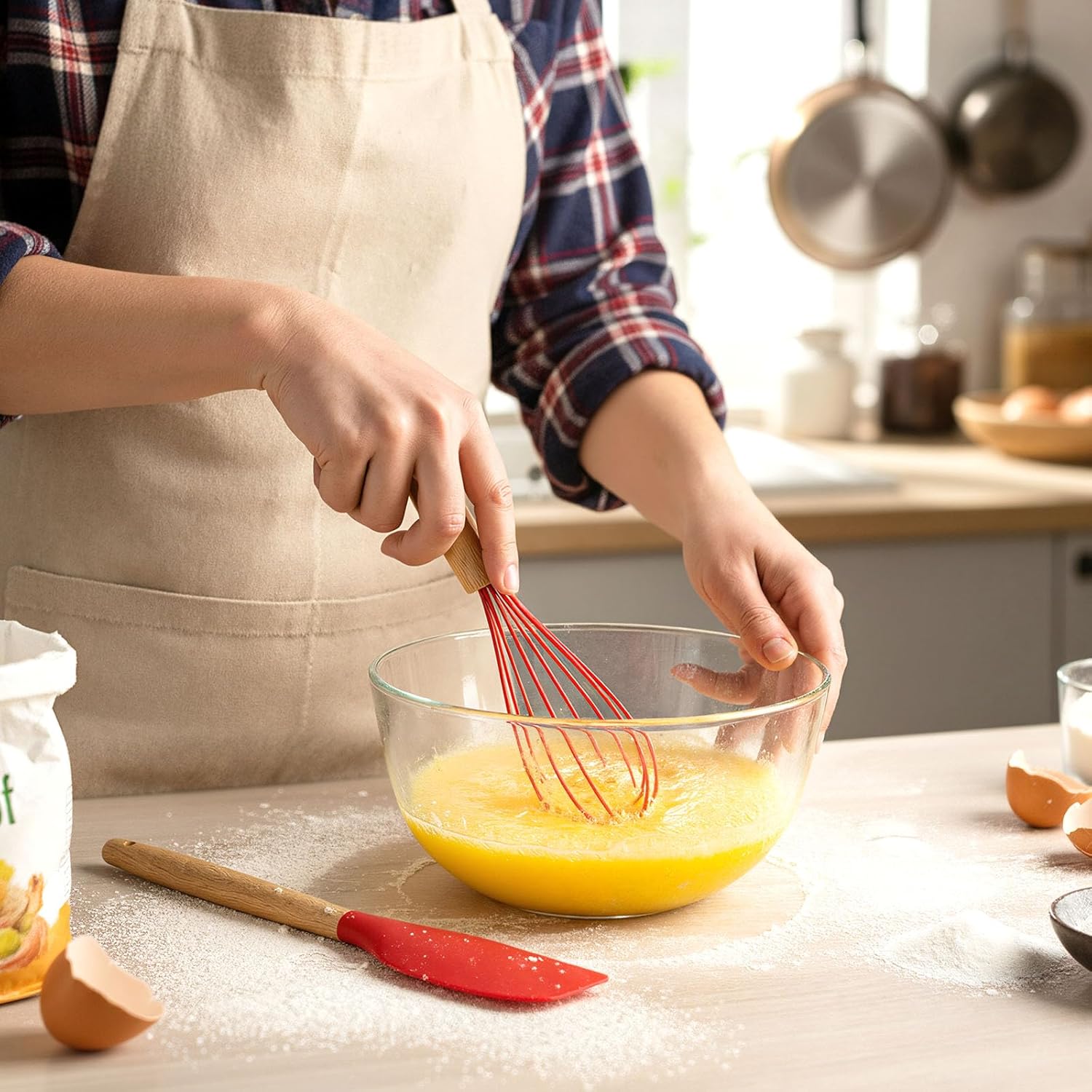 24 Pcs Small Silicone Whisks and Spatulas with Wooden Handle for Cooking 10 Inch Mini Whisk Spatula Non Stick Kitchen Baking Essentials Cookware for Valentines Day Party Favor Gift Supplies