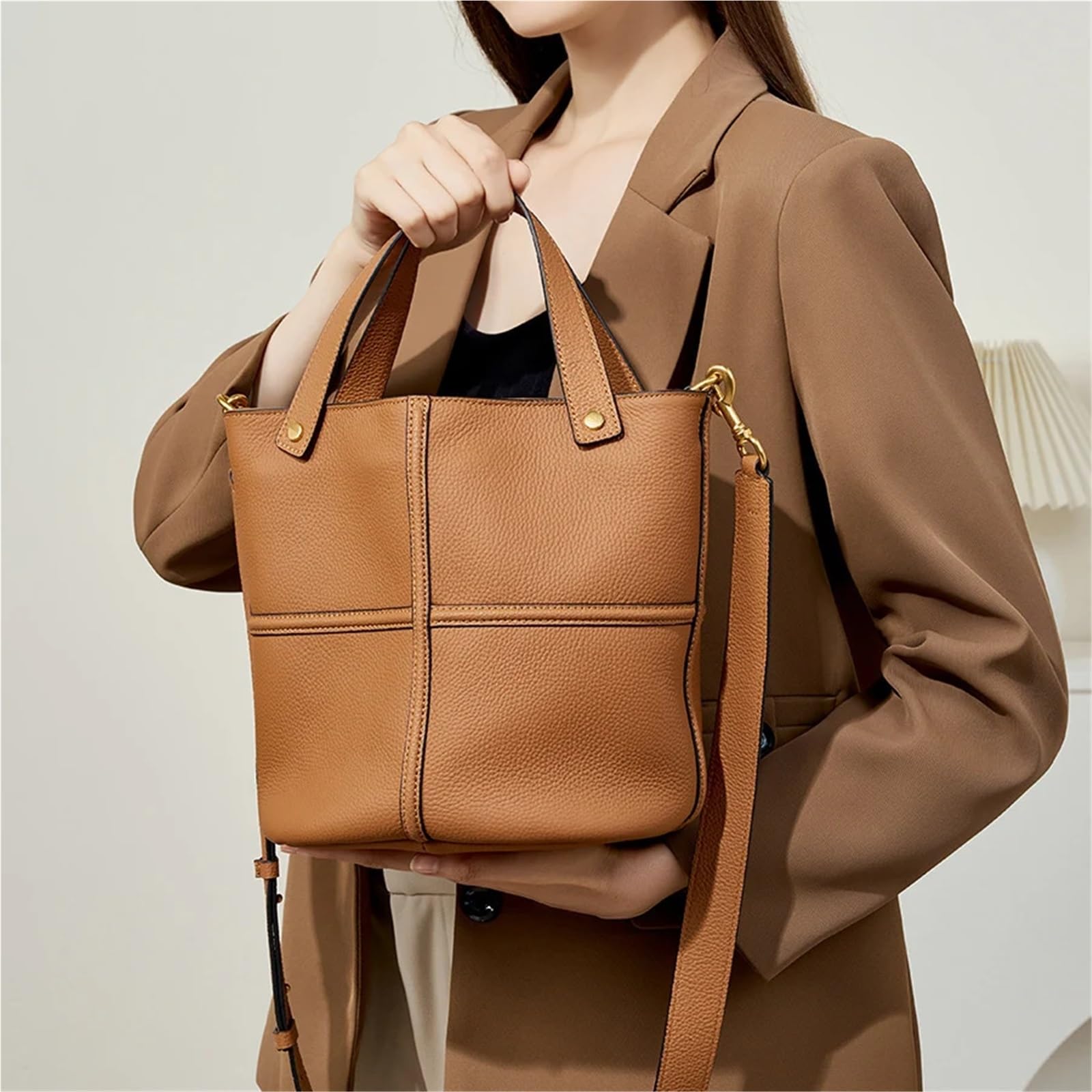 Bolso de mano cuero for mujer, bolso lujo gran capacidad, bandolera informal estilo retro Para Viajes Compras Trabajo Citas