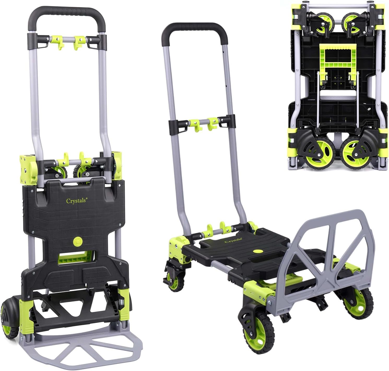 Crystals® Heavy Duty 2-in-1 Folding Sack Truck – Hand Trolley with 360° Rotating Wheels (120kg Capacity)