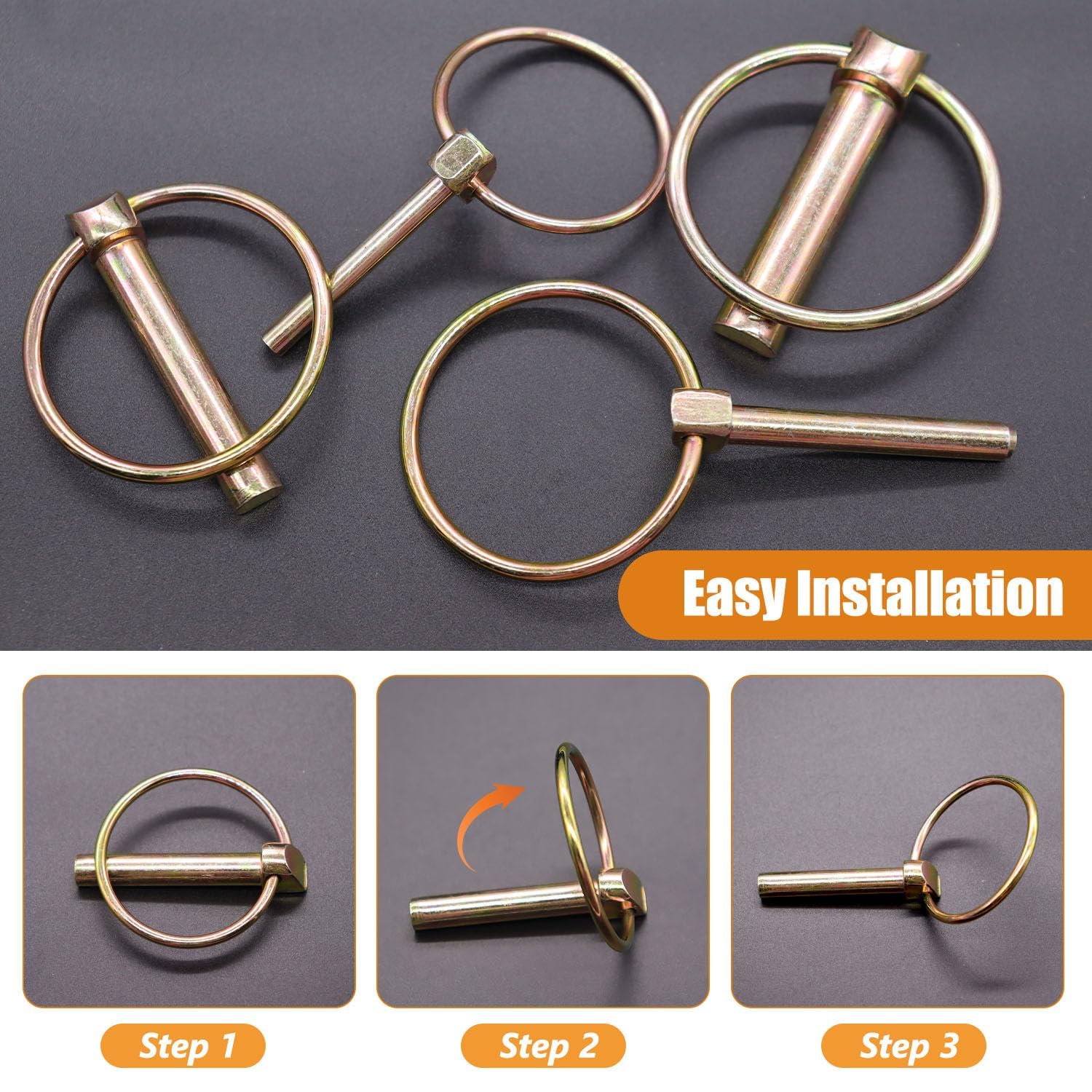 Taiss 50 Stück Schwerlast-Lynch-Sortiment-Set, 4.5mm/6mm/8mm/11mm Linch-Pins mit Federring, PTO-Splints für Traktoren, Anhänger, LKW, Rasenmäher und Landwirtschaft