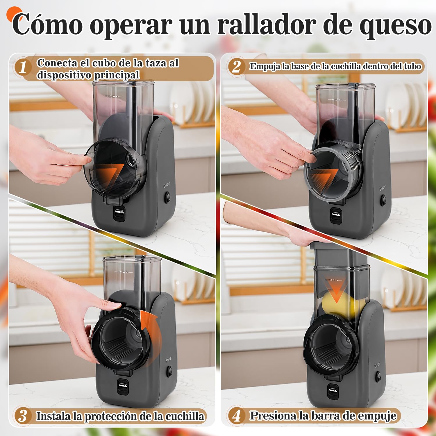 Rallador Eléctrico de Queso, Verduras y Fruta, Cortador Eléctrico, para Zanahorias, Pepino, Manzanas, Nueces Gris-Negro