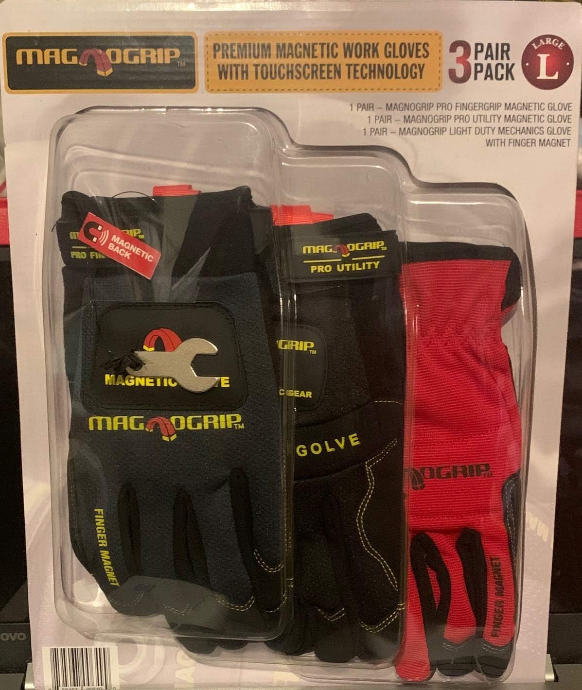 MagnoGrip Premium Magntic Work Gloves with Touchscreen Technology L, 3 pack