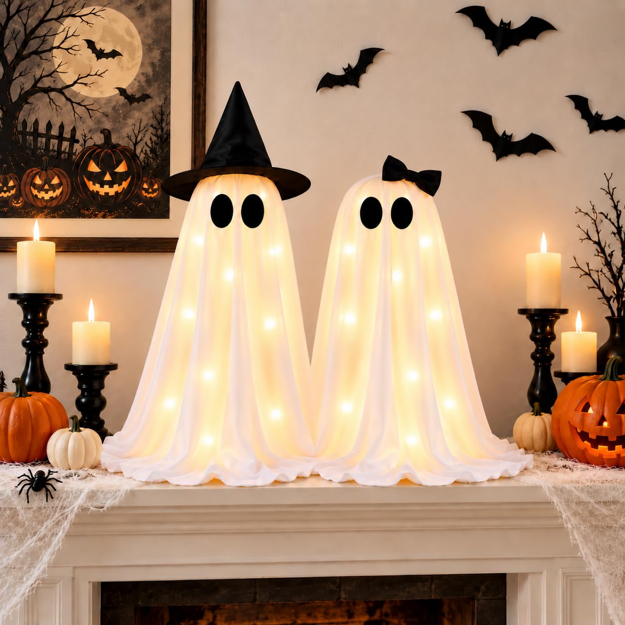 View 1 of 2 Pack Halloween Ghost Decorations Indoor Outdoor, Lighted Ghost Decor with Warm White String Lights, Spooky Halloween Ghosts for Porch Yard Garden Lawn Indoor Party Home Decor