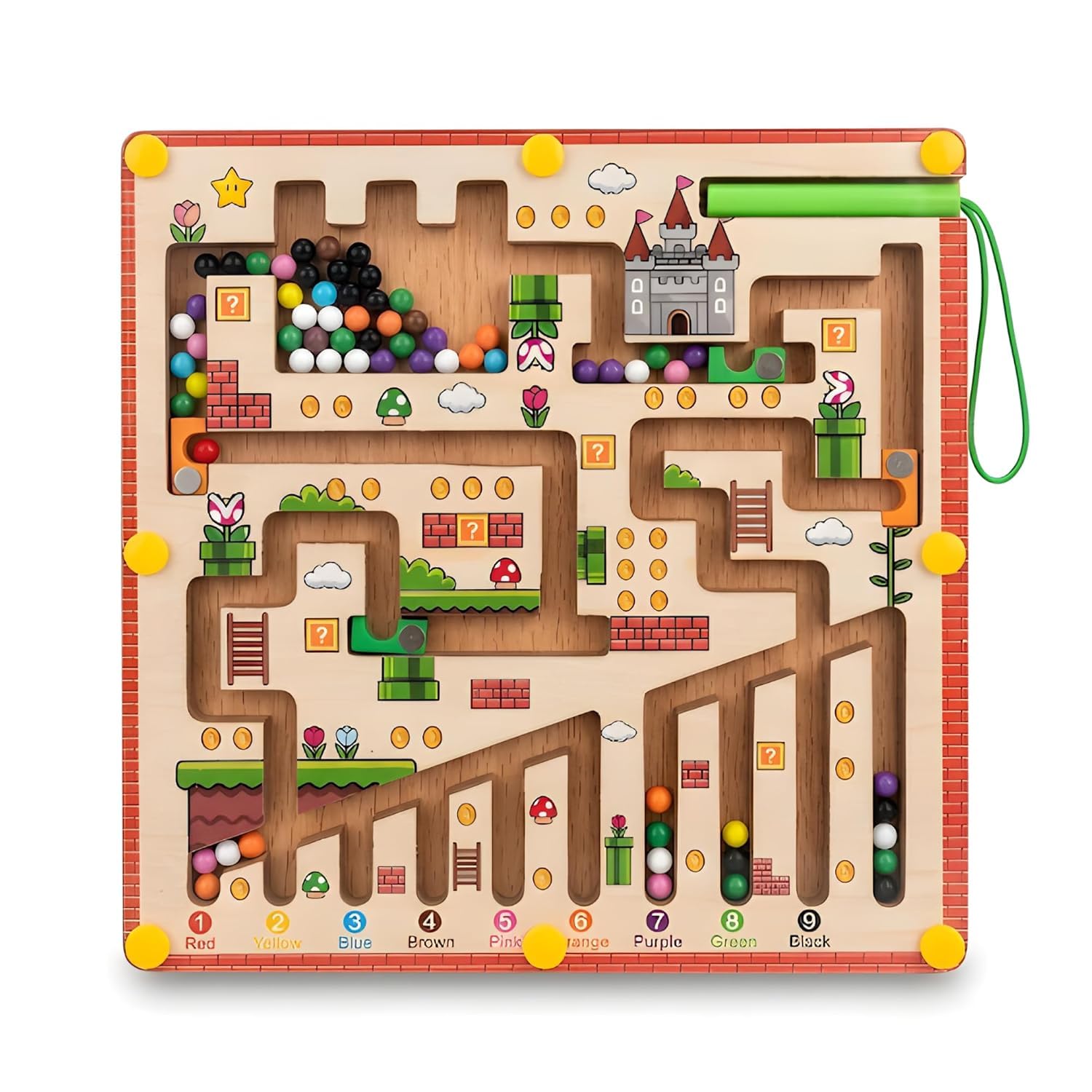 Little Mind Wooden Magnetic Maze Board Game for Kids, Color Sorting & Number Learning, Fine Motor Skill Toy with Magnetic Pen, Ages 3+-image-4