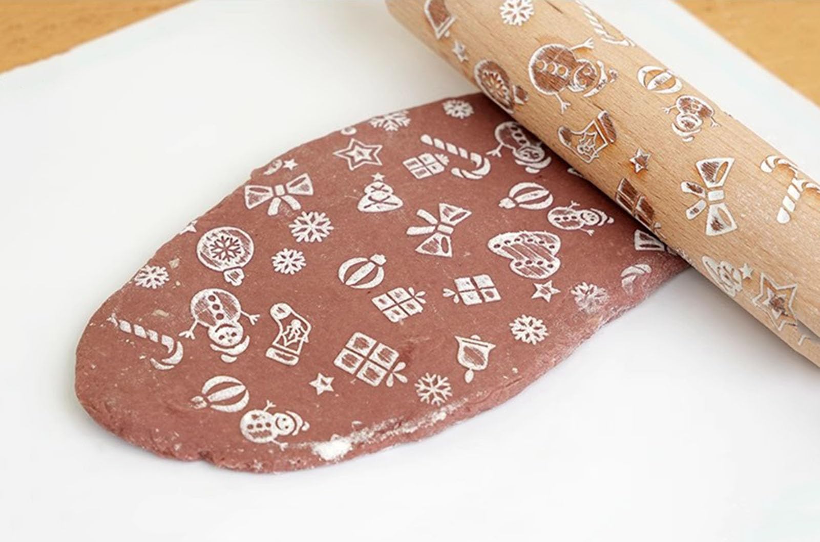 Rouleau à pâtisserie en Bois Montessori imprimé, Accessoires de pâtisserie DIY pour Biscuits avec Motif 3D (5 pièces)