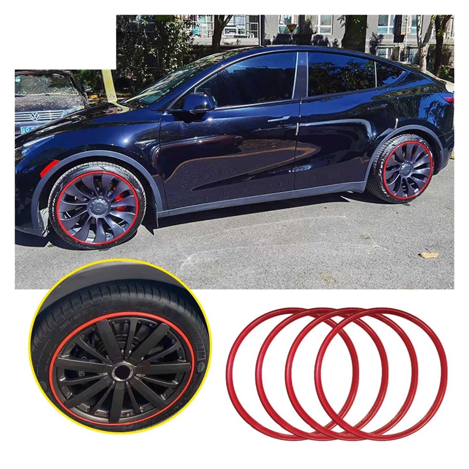 17/18/19/20 Inch Universal Nylon Car/Racing Wheel Hub Protective Sleeve Anti-Collision Strip Trim Compatible For BMW Tesla Compatible For Toyota Benz Compatible For VW(17 inch-4 Yellow)