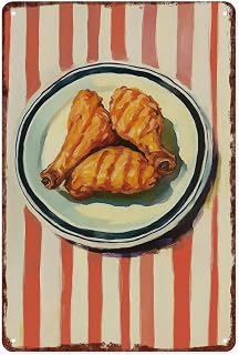 Vintage Grilled Chicken Pintes Aluminum Metal Sign, 8x12 Inch, Retro Food Art Printed Wall Decor for Kitchen Dinning Room Restaurant Cafe