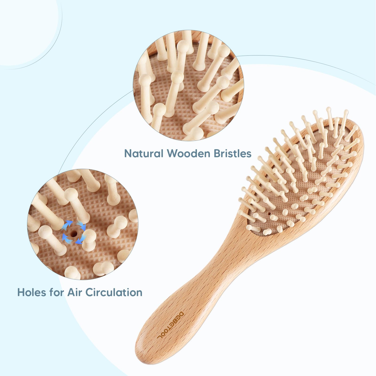 DEBETOOL Juego de cepillo y peine para recién nacidos y niños pequeños, juego de cepillo de madera para bebé con cerdas suaves de cabra y peine para niños pequeños, ideal para cuna