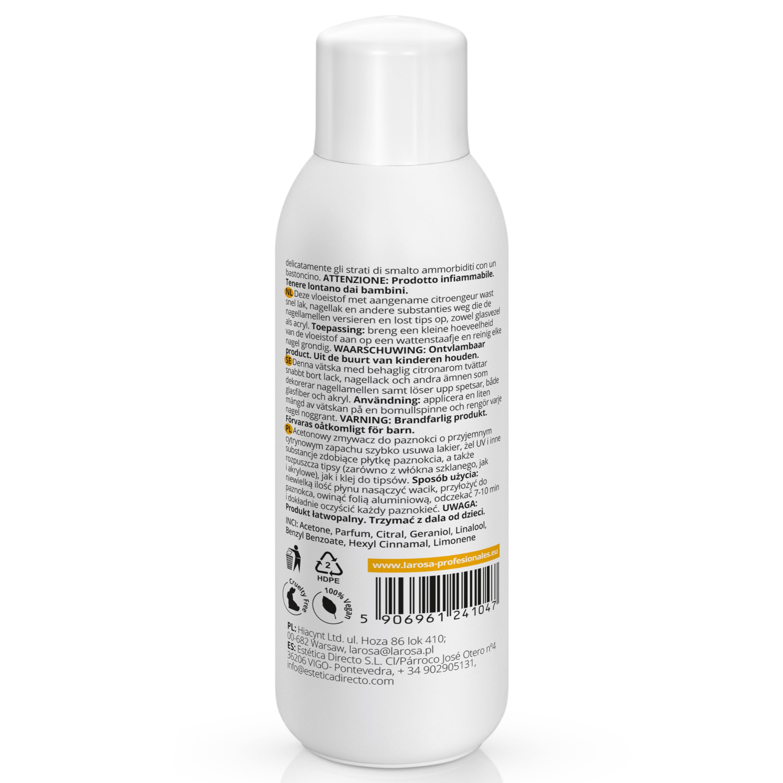 LaRosa SOLVENTE per unghie ACETONE puro 500ml - 100% di qualità superiore, levasmalto, Rimuove tutti smalti per unghie, le unghie in gel, la colla per unghie, le unghie acriliche, profumo di lime
