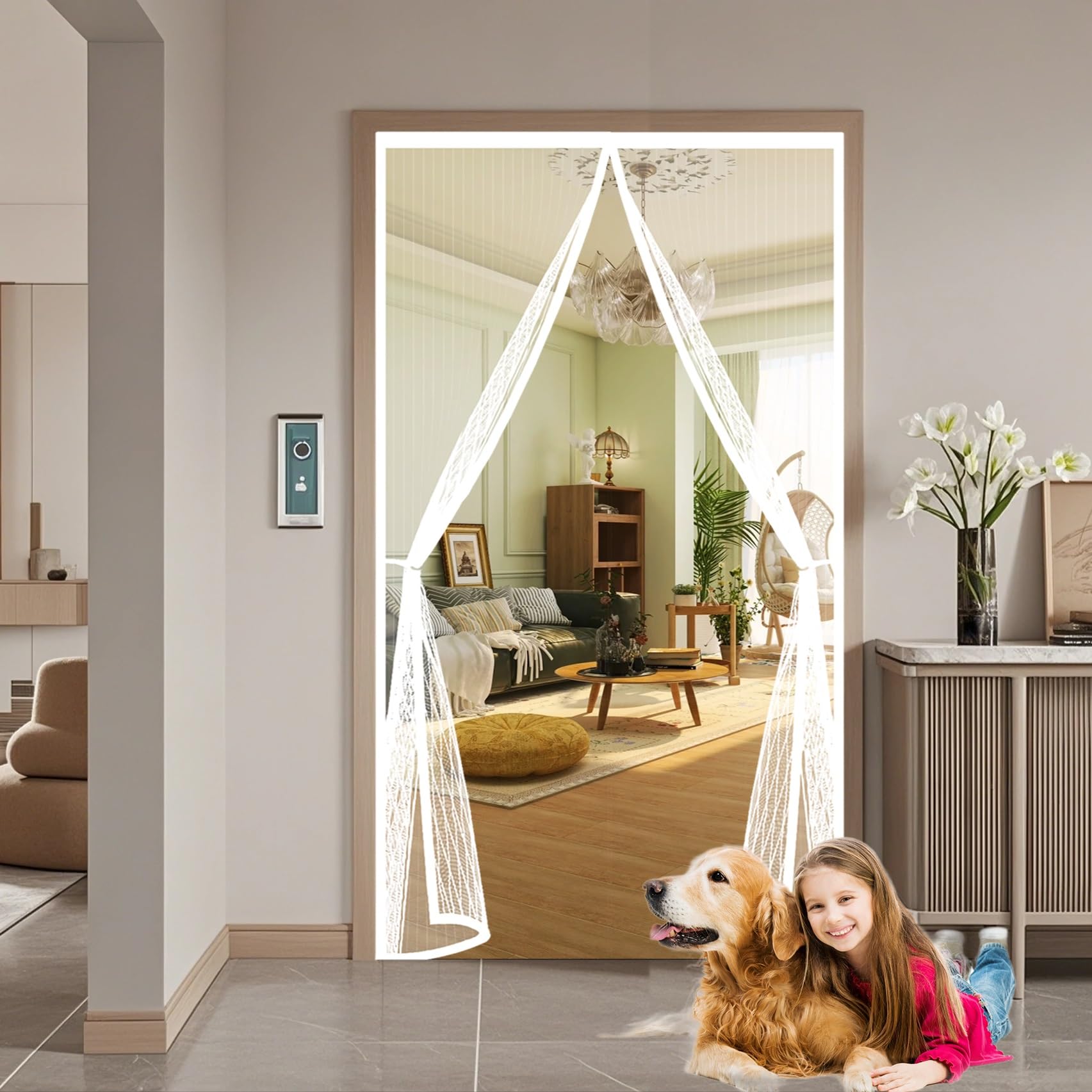Moustiquaire porte magnétique 102 x 240 cm blanc pour balcon