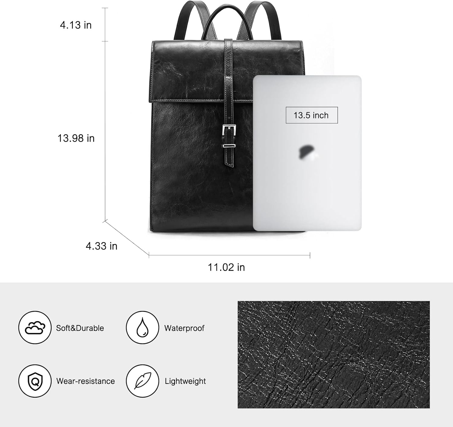 BOYATU Leather Backpack Purse for Women: Business Work Bags for Men - Luxury Designer Handbags for Classic, Black - Image 4