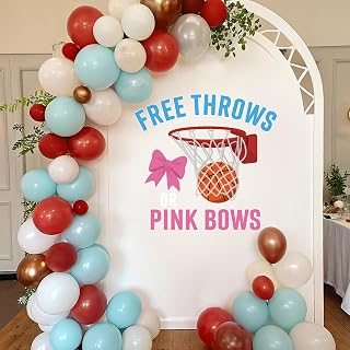 Free Throws or Pink Bows Gender Reveal Decorations - Ohmique Free Throws Pink Bows Sign Decal for Balloons Arch, Blue Gender Reveal Party Backdrop Decorations Decal for Baby Girl and Boy