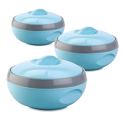 ASIAN Inner Steel Casserole (600 ml, 1000 ml, 1500 ml) Gift Set of 3,| PU Insulated | BPA free | Food Grade | Easy to Carry | Easy to Store | Ideal For Chapatti | Roti | Serving Casserole Blue.