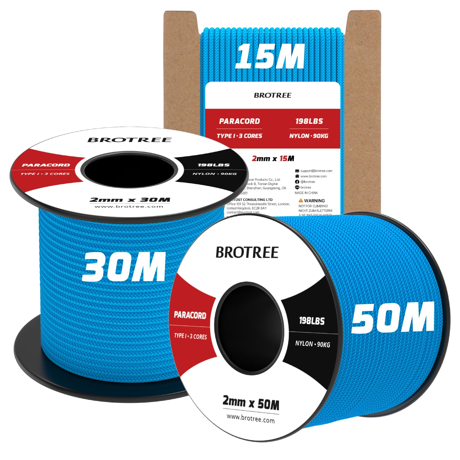 Brotree 2mm Paracord 3 Strands 30M 100% Nylon Rope Parachute Cord for Outdoor, Craft, DIY - 90kg Breaking Load (Blue) — image 1