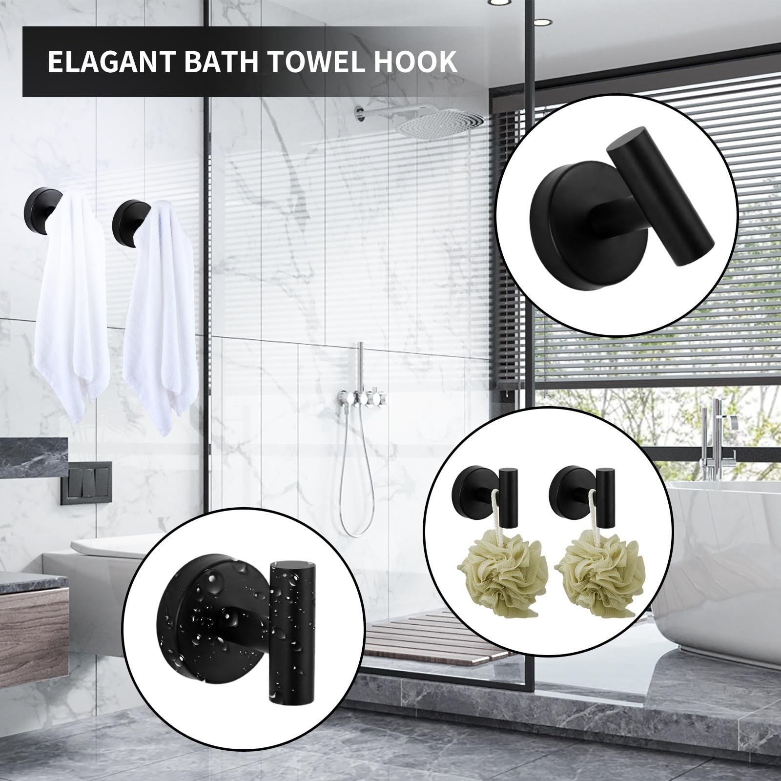 Porta Asciugamani Bagno, 5 Pezzi Set Porta Asciugamani，Acciaio Portarotolo e Gancio per Accappatoio,alloggiamenti di asciugamani per pareti di bagno montati