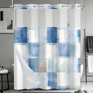 No Hook Shower Curtain Set with Snap in Liner 71x74 Inch