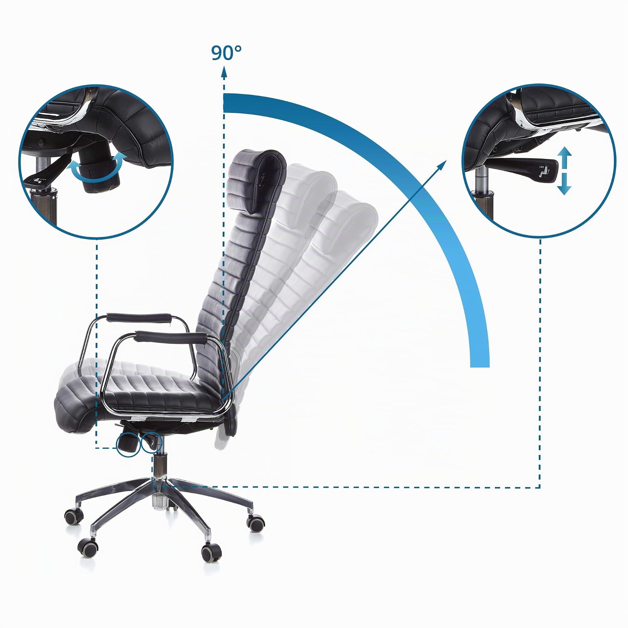 hjh OFFICE 600900 Silla de Oficina giratoria ASPERA 20 Cuero Negro, Sillón Alta Gama, Silla de Respaldo Alto