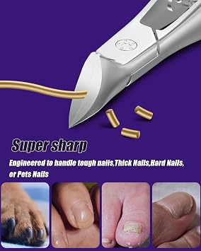 Toenail Clippers for Thick & Ingrown Toenails, Heavy-Duty Nail Clippers for Seniors, Men & Women, Ultra-Wide Jaw Toe Nail Clippers, Pedicure Tools for Feet, Stainless Steel Nail Cutter