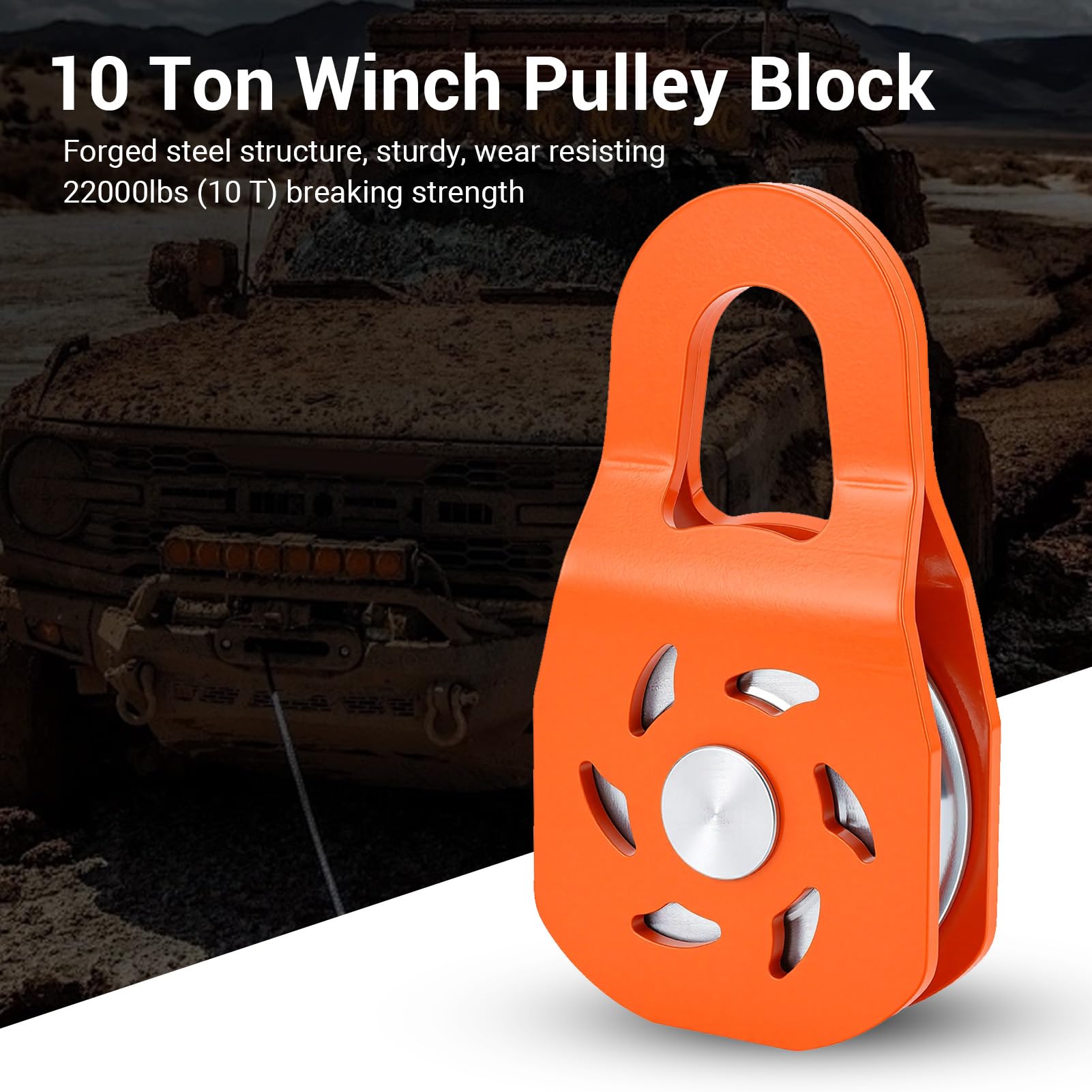 10-Tonnen-Winden-Umlenkblock, 22000 lbs, Schlepprollenblock für synthetisches Seil, Stahlkabel, ATV, UTV, LKW, Traktor, Orange