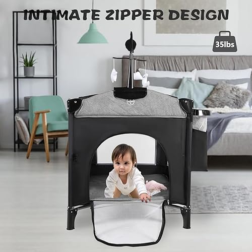 Miniatura 7 de Kinder King Centro de guardería portátil 4 en 1, cuna plegable para bebé con moisés, corralito grande para niños pequeños, cambiador para recién