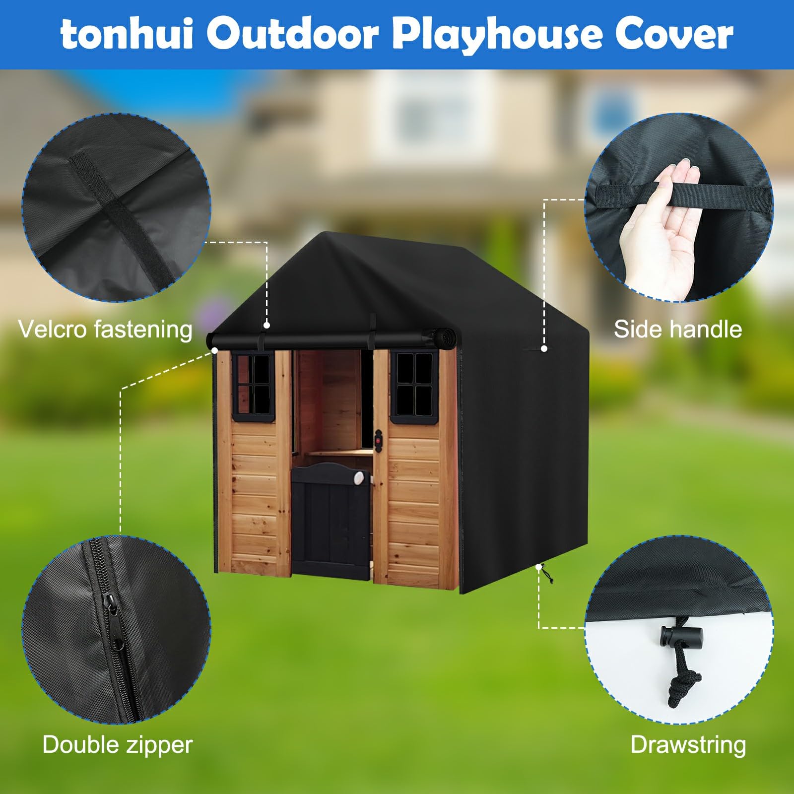 Funda impermeable para casa de juegos al aire libre, para casa de troncos de juguete de jardín, 43 pulgadas de largo x 47 pulgadas de ancho x 55 pulgadas de alto, doble cremallera