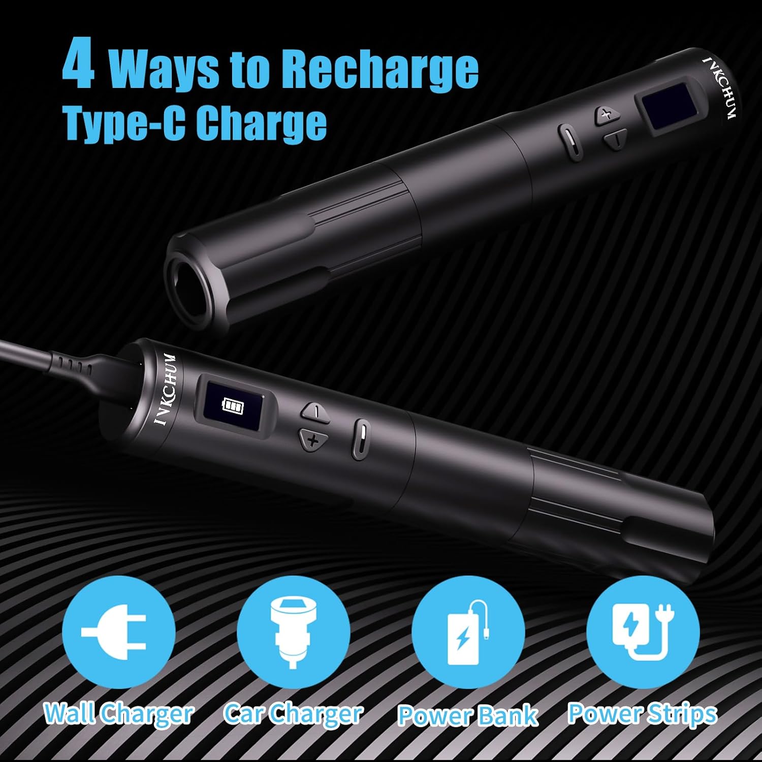 K6003 Microblading Tattoo Gun Kit, Wireless Tattoo Machine Permanent Makeup Machine Kit with 2 Batteries Oled Display 10W Coreless Motorfor 10Pcs Needles for Brow Lip Eyeliner (Black, K6003)