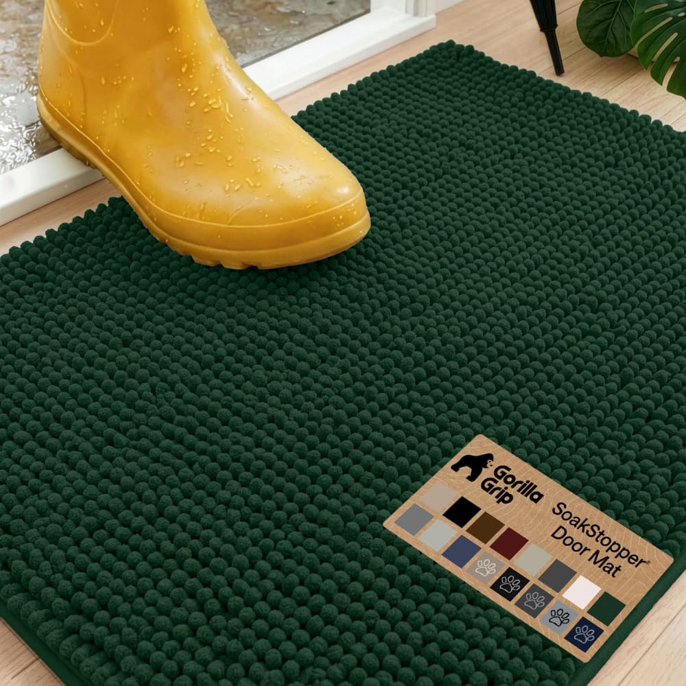 Gorilla Grip Original Indoor Durable Chenille Doormat, 30x20, Absorbent, Machine Washable Inside Mats, Low-Profile Rug Doormats for Entry, Back Door, Mud Room Mat, High Traffic Areas, Deep Green — image 1