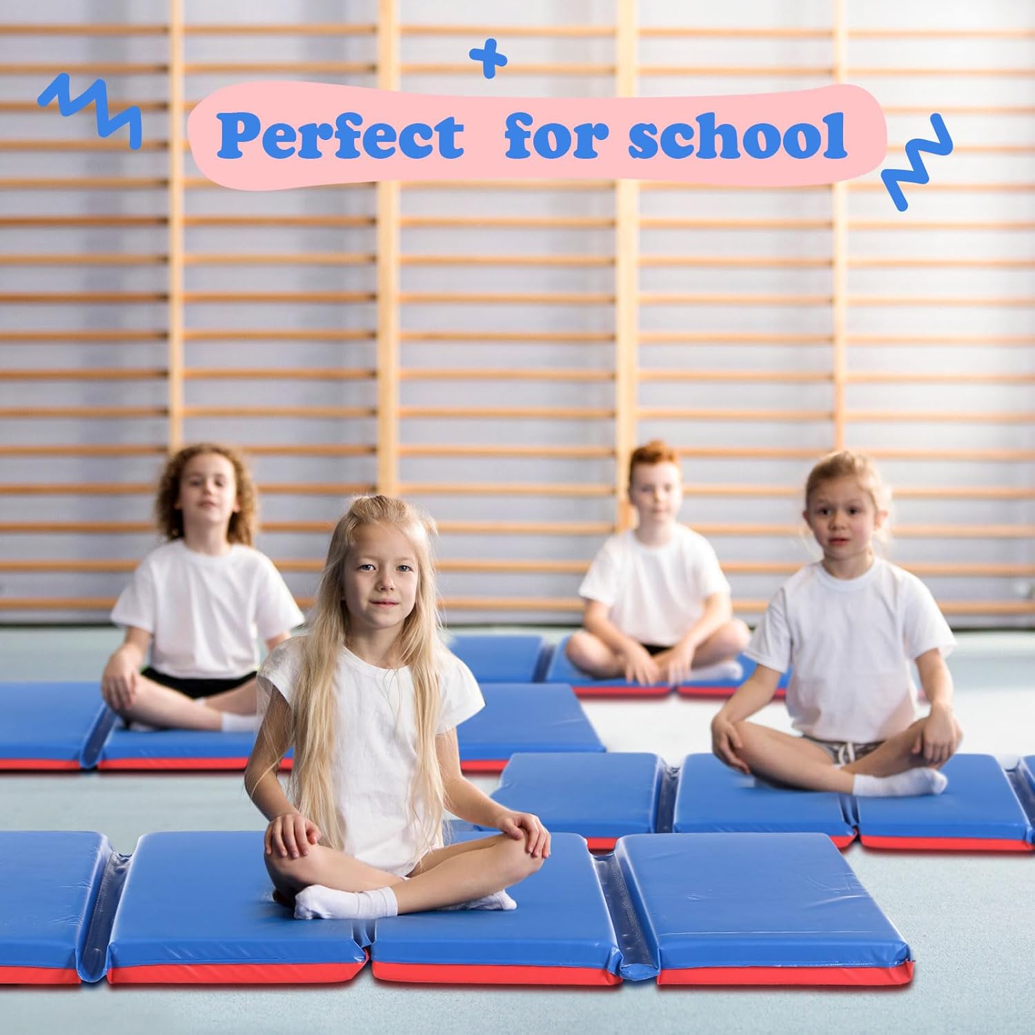 Marsui Folding Kids Nap Mats for Preschool Daycare 4 Section Folding Rest Mats Daycare Sleeping Mat for Kid 2 Inch Thick Portable Resting Floor Sleep Mat Baby Changing Pad for Kindergarten(Red,Blue)