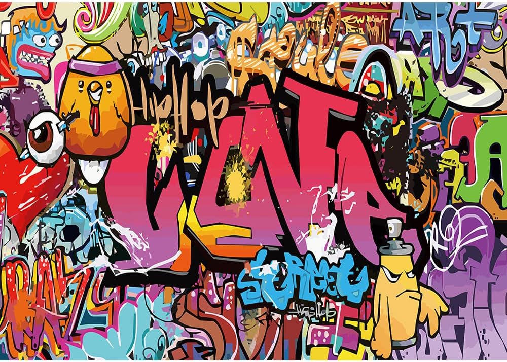 Custom Graffiti 3D Wallpaper Mural, Multicolor, Modern, Self-Adhesive, Vinyl, Bedroom, Living Room, Nursery, Restaurant, Barber Shop, Hotel Ceiling