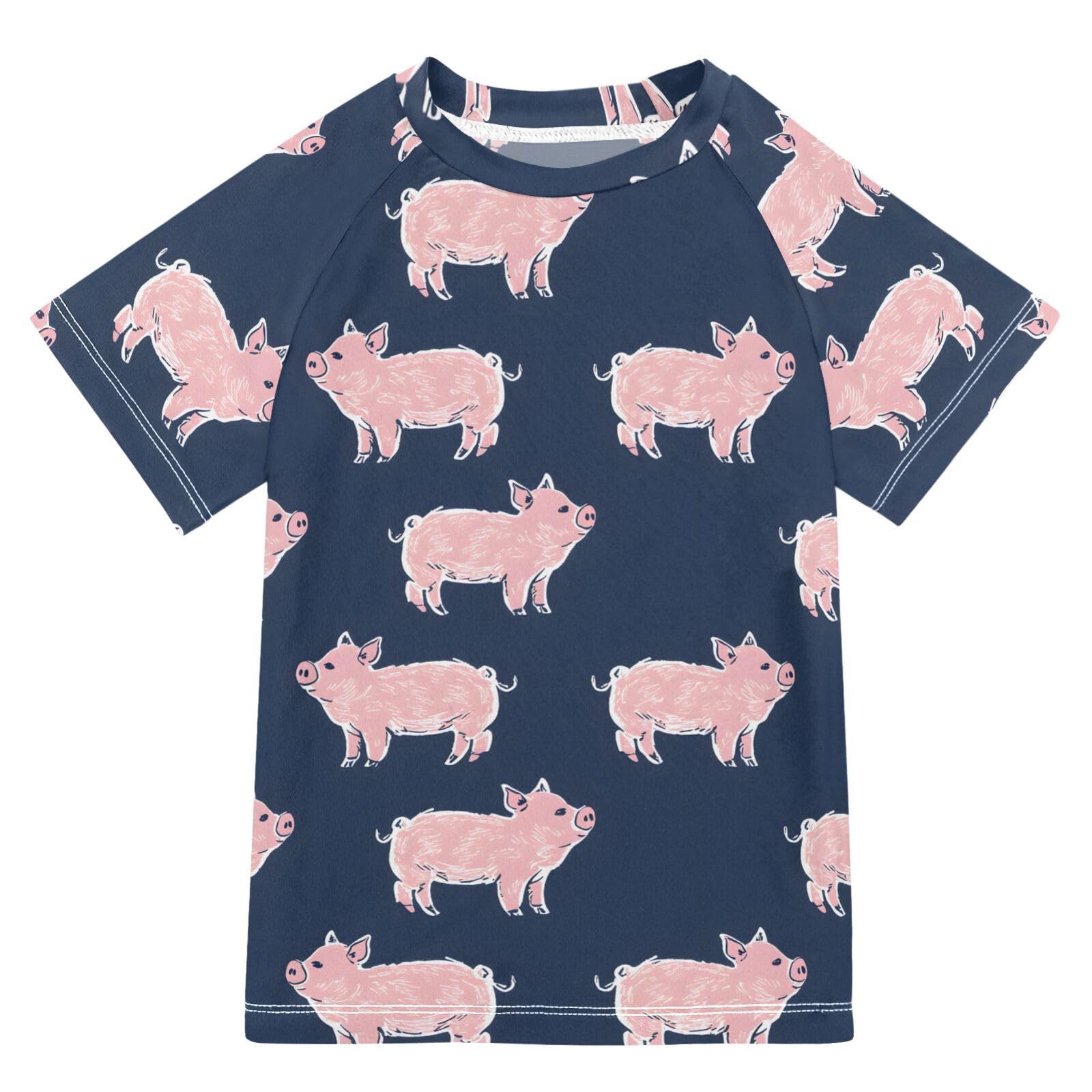 ALAZA Boys Rash Guard Swimming Shirt for Boys Short Sleeve Pigs Dark UPF 50+ 5-6T