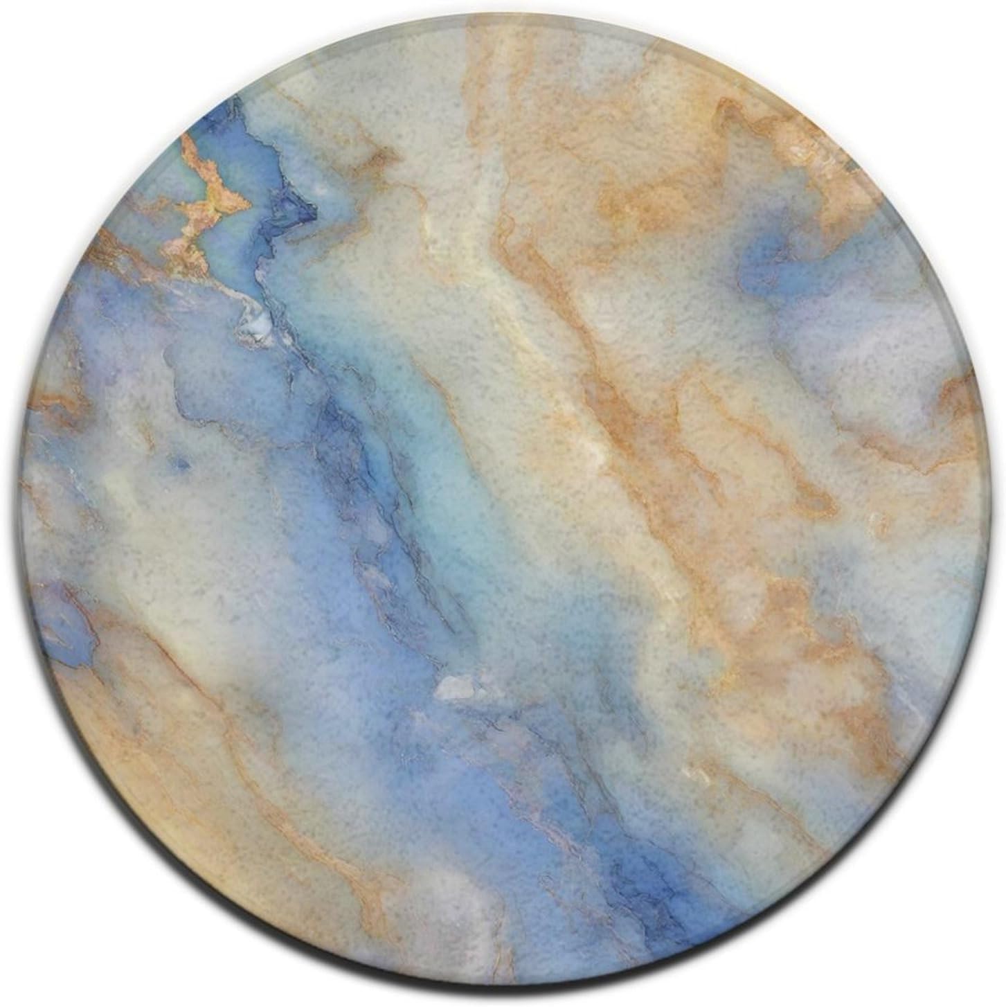 Soft and Playing Rug, Non-Slip Round Carpet Compatible with Watercolor Blue White Gold Marble, Funny Bedroom Chair Floor Decor Rugs, Indoor/Outdoor Water Absorb Pad, 60 Inches