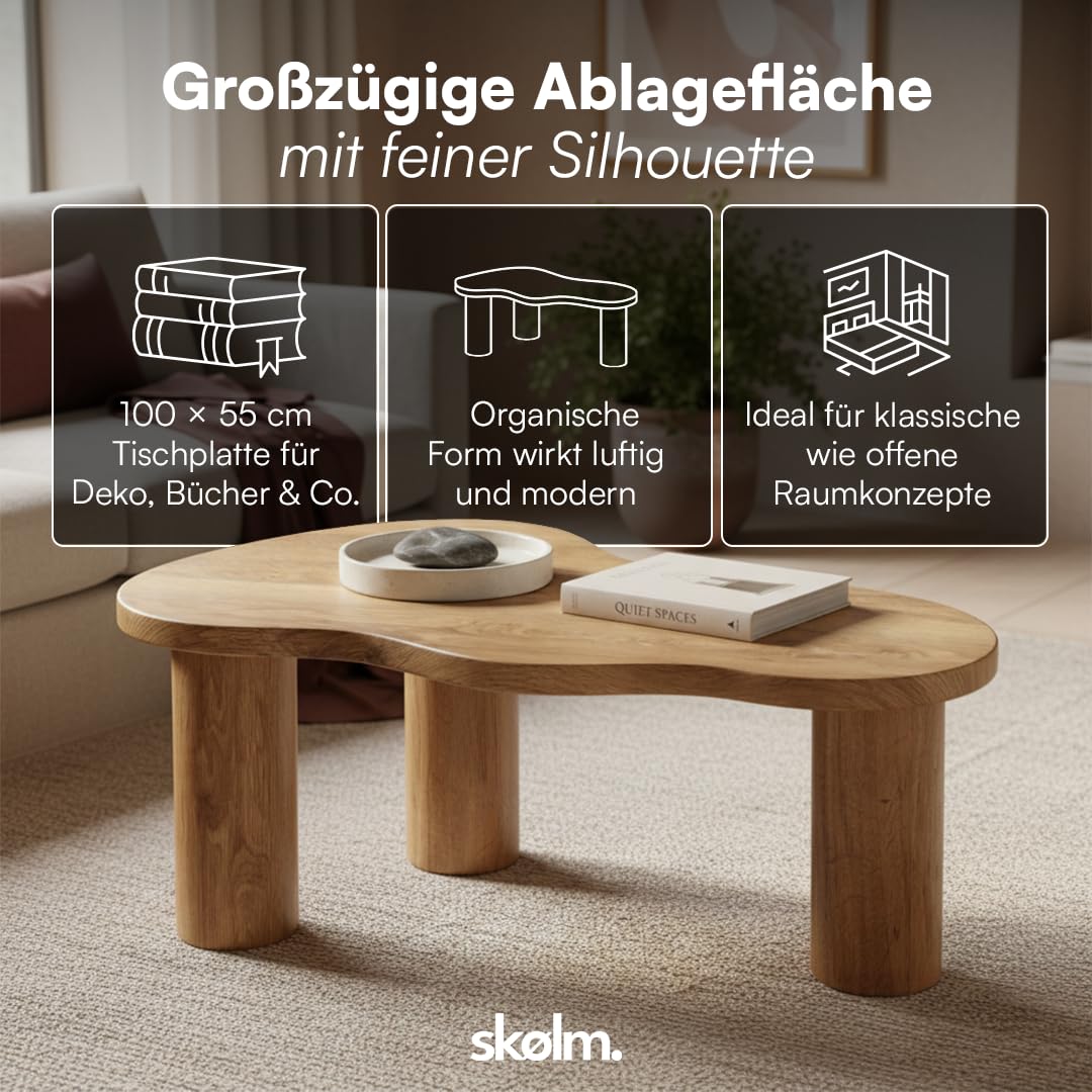 skølm Mani Couchtisch organische Form, Eichenoptik, Eiche, geölt & lackiert