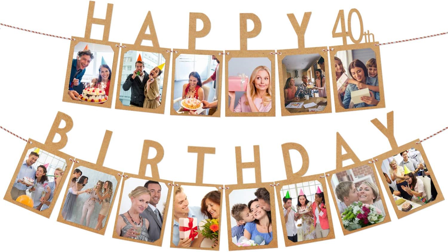 LINGPAR Happy 40th Birthday Photo Banner for Baby Shower Party - Birthday Party Decoration Garland 12 Months One Year Brown