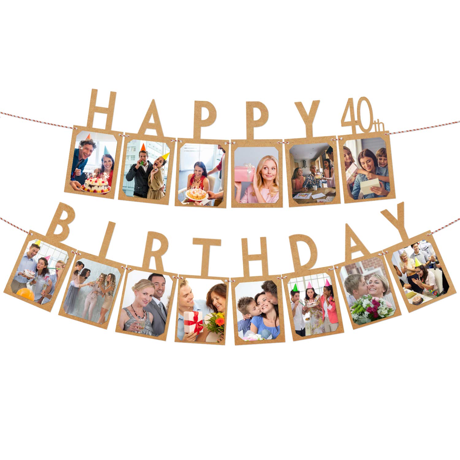 LINGPAR Happy 40th Birthday Photo Banner for Baby Shower Party - Birthday Party Decoration Garland 12 Months One Year Brown