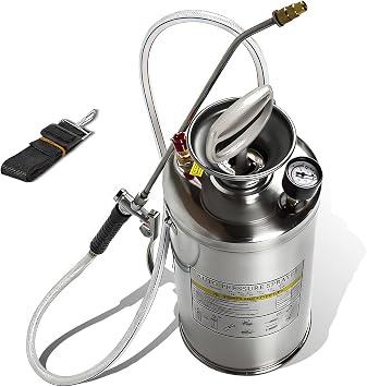 1.5 Gallon Heavy Duty Stainless Steel Sprayer 8L Total/6L Working Volume, 16in Wand, 3FT Hose, Adjustable Nozzle, Hand Pump Sprayer with Pressure Gauge, Silver, for Gardening, Lawn, Industry, Home