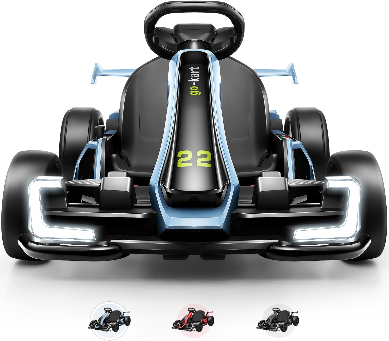 Hikole 24V Electric Go Kart for Kids Ages 6-12-14, 300W Power Go Cart with Extendable Seat, Sport/Drift Modes, 4 Speeds, 8.5 MPH, EVA Tires, LED Lights, Music, Ideal Gift for Boys Girls, Blue